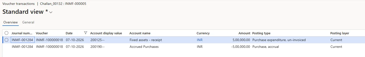 Product receipt voucher