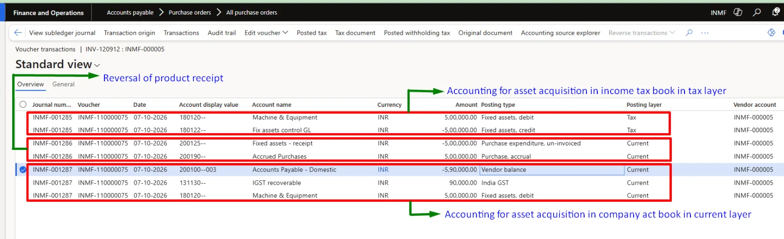 Vendor invoice voucher – current and tax layer