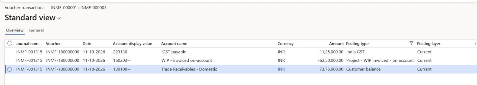Voucher INMF-180000000: advance invoice