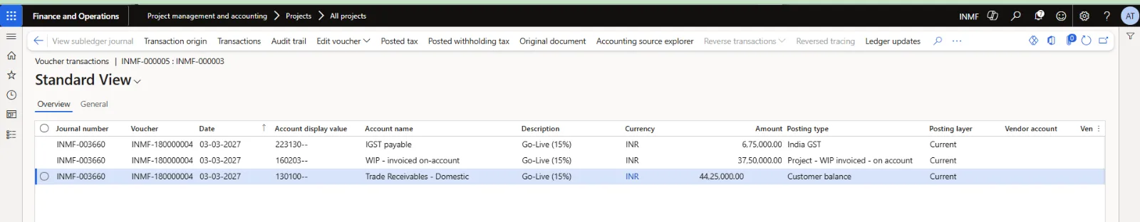 Voucher INMF-180000004: Go-Live invoice