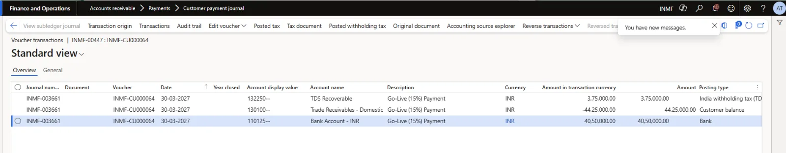 Screenshot — Business Event 11 — Go-Live and final collections