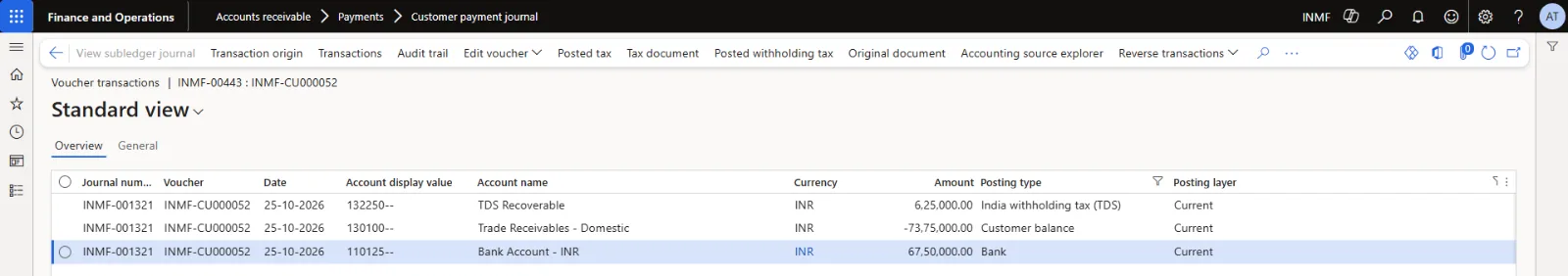 Voucher INMF-CU000052: advance receipt