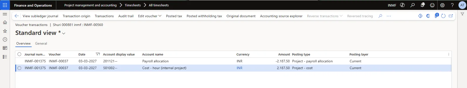 Timesheet voucher: internal project INMF-000027