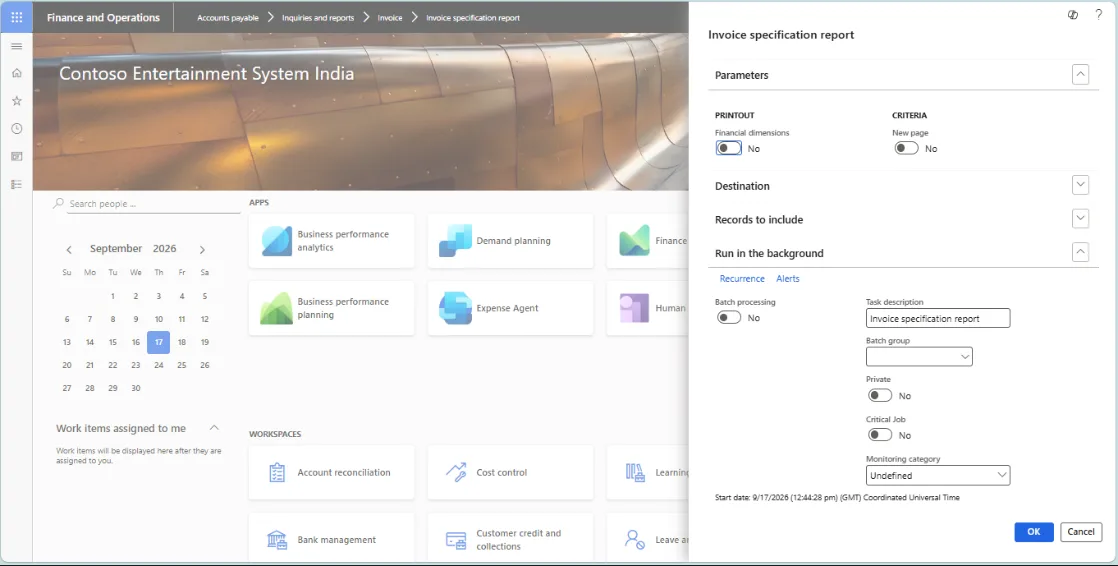 Screenshot — Invoice specification report