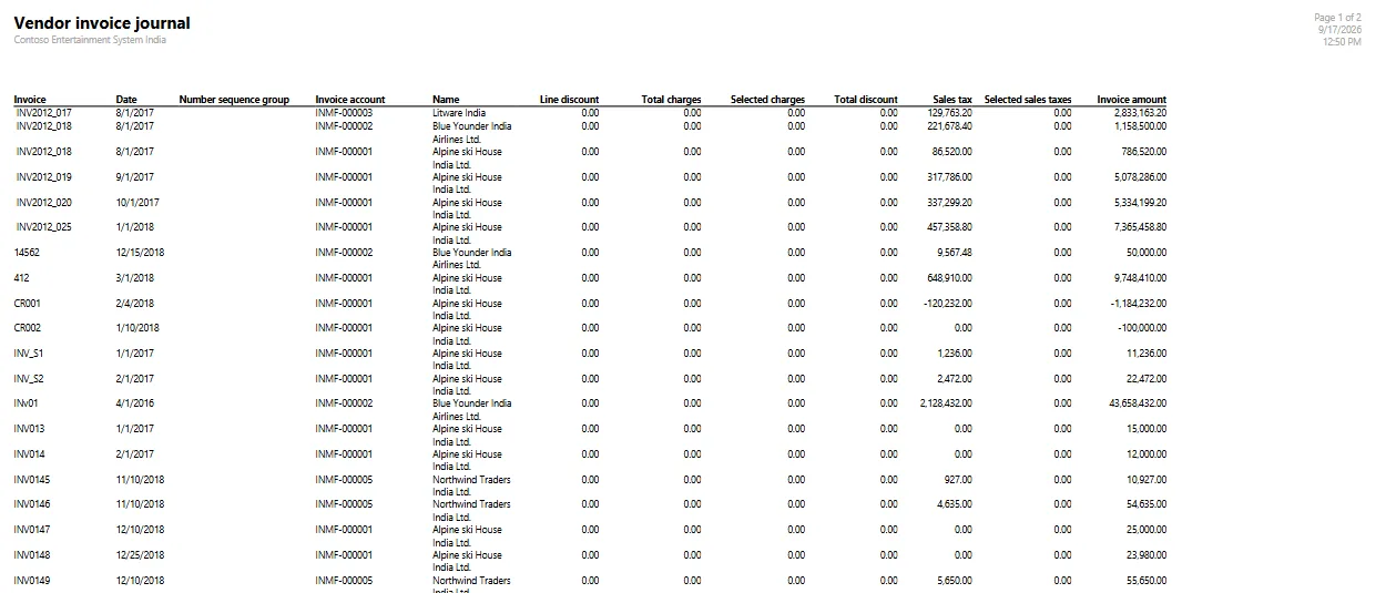 Screenshot — Vendor Invoice Journal