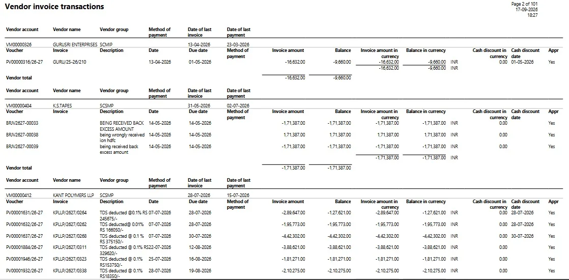 Screenshot — Vendor Invoice Transactions Report