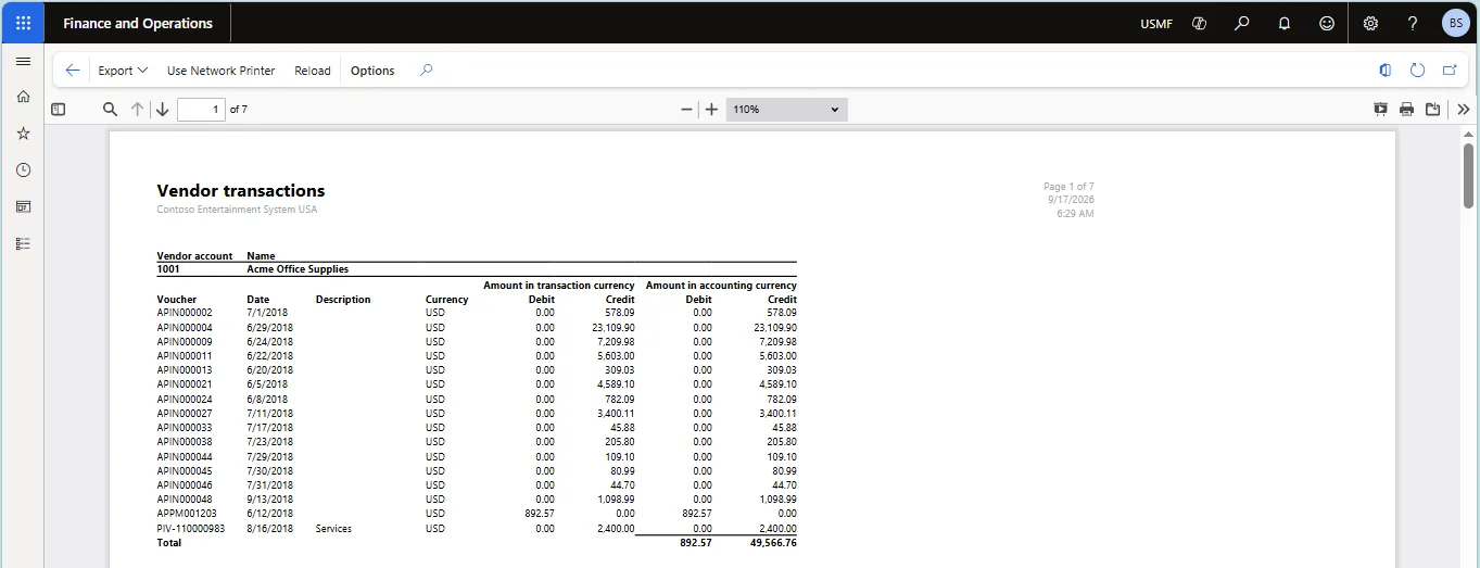 Screenshot — Vendor Transactions Report
