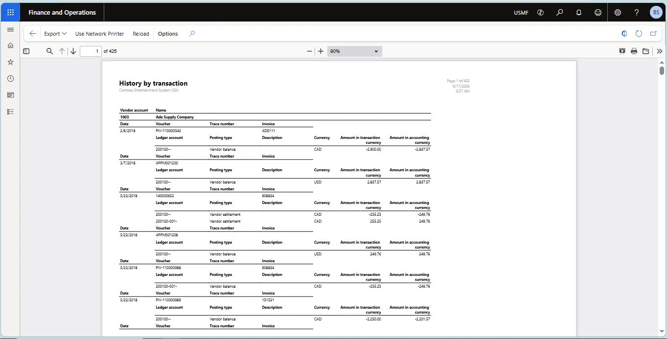 Screenshot — History By Transaction Report