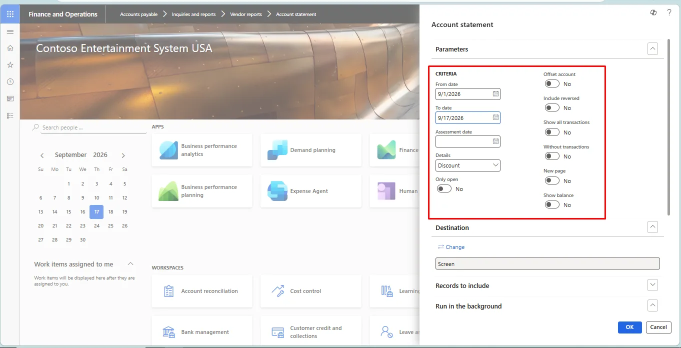 Screenshot — Vendor Account Statement