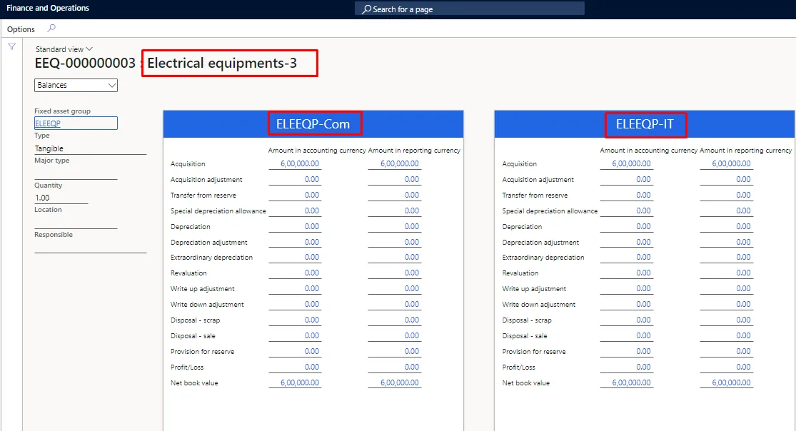 Screenshot — Acquisition of Fixed Assets