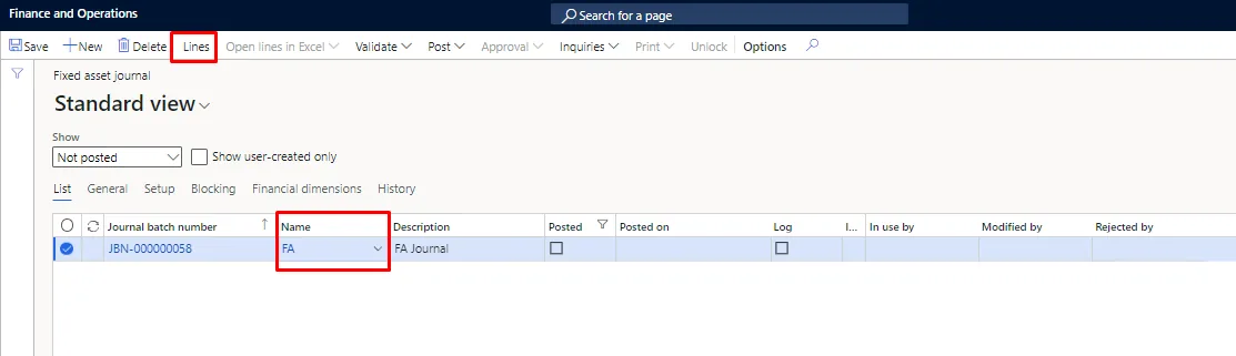 Screenshot — Acquisition of Fixed Assets