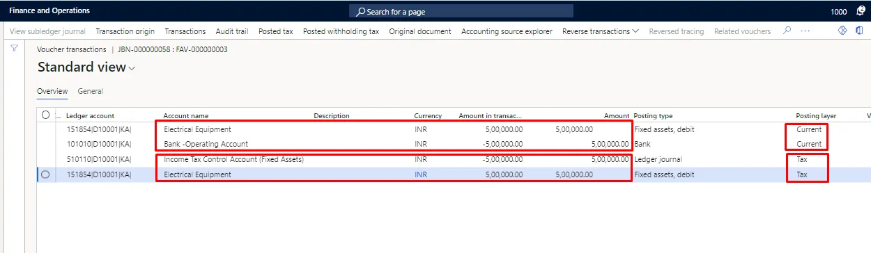 Screenshot — Acquisition of Fixed Assets