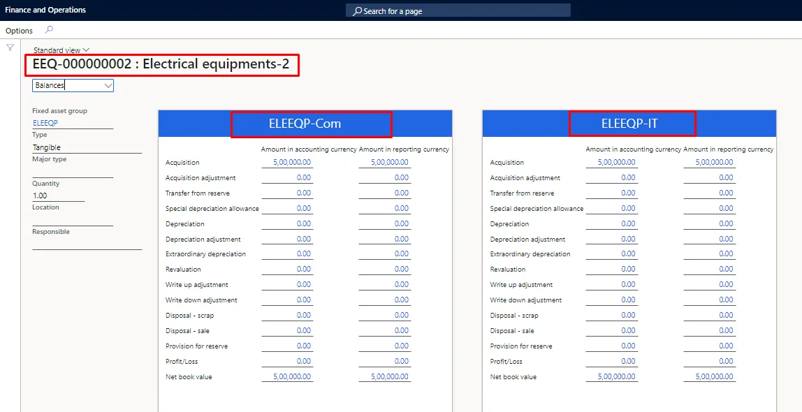 Screenshot — Acquisition of Fixed Assets