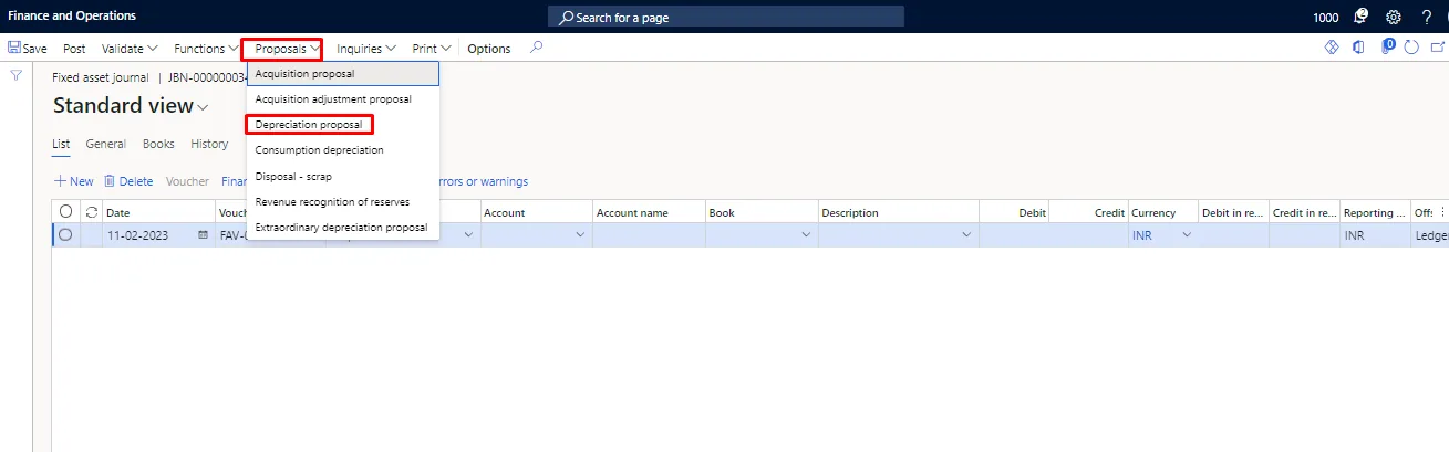 Screenshot — Depreciation on Fixed Assets