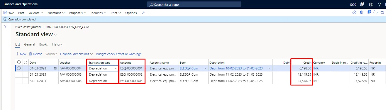 Screenshot — Depreciation on Fixed Assets