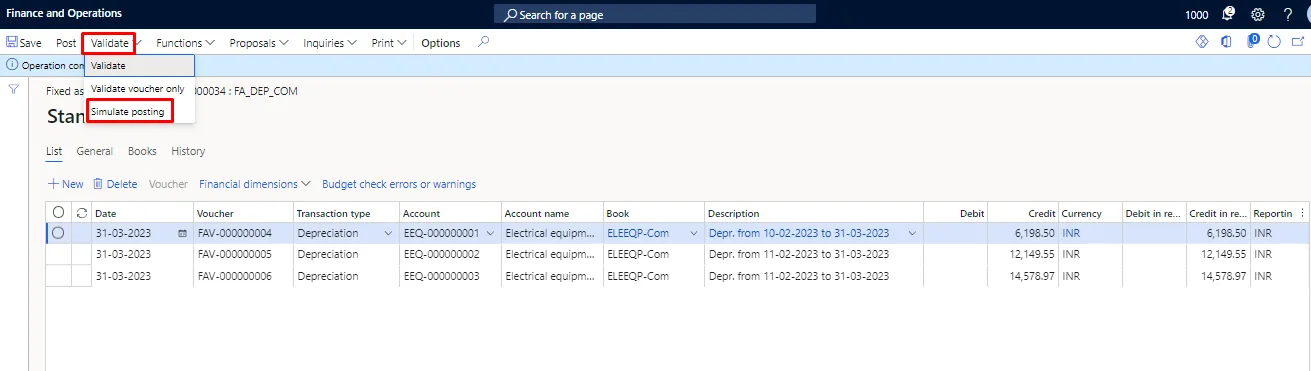 Screenshot — Depreciation on Fixed Assets