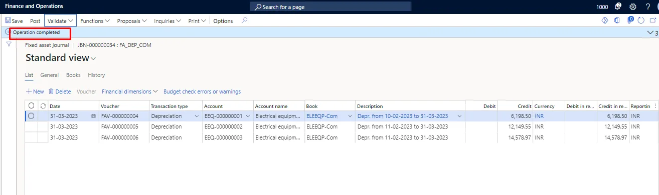 Screenshot — Depreciation on Fixed Assets