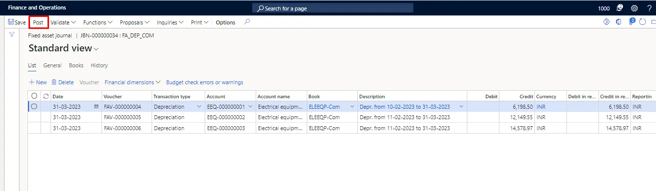 Screenshot — Depreciation on Fixed Assets