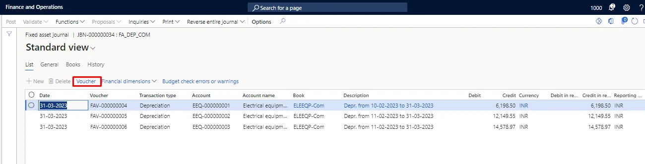 Screenshot — Depreciation on Fixed Assets
