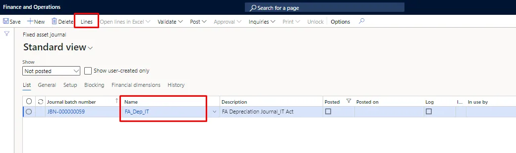 Screenshot — Depreciation on Fixed Assets