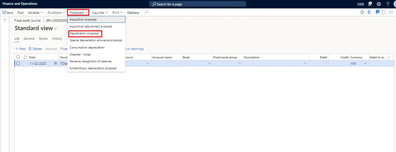 Screenshot — Depreciation on Fixed Assets
