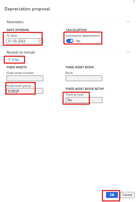 Screenshot — Depreciation on Fixed Assets
