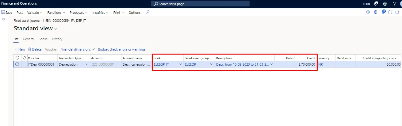 Screenshot — Depreciation on Fixed Assets