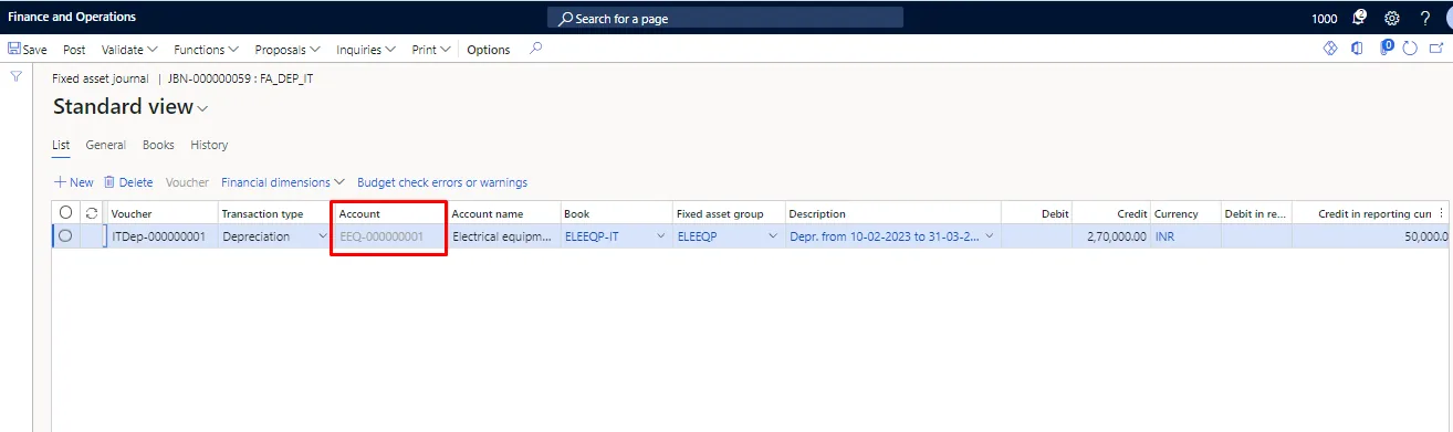 Screenshot — Depreciation on Fixed Assets