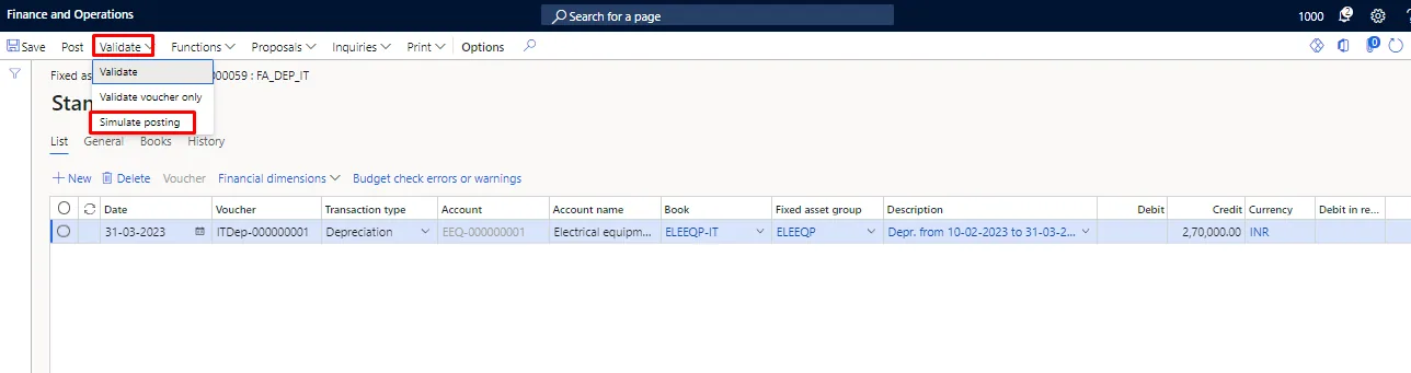 Screenshot — Depreciation on Fixed Assets