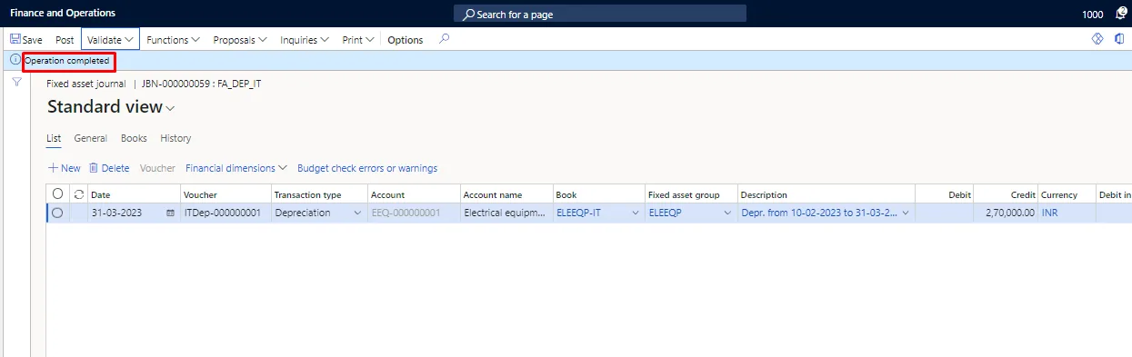 Screenshot — Depreciation on Fixed Assets