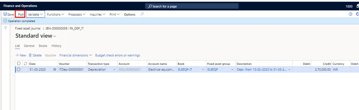 Screenshot — Depreciation on Fixed Assets