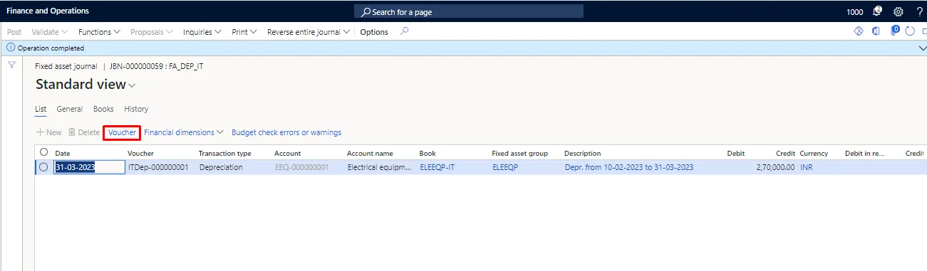 Screenshot — Depreciation on Fixed Assets