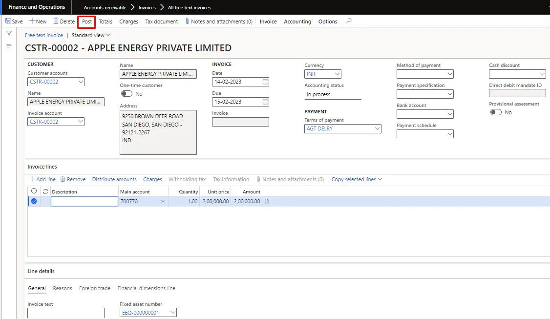 Screenshot — Fixed asset Disposal - Sale