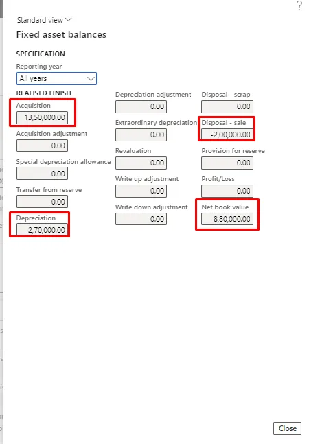 Screenshot — Fixed asset Disposal - Sale