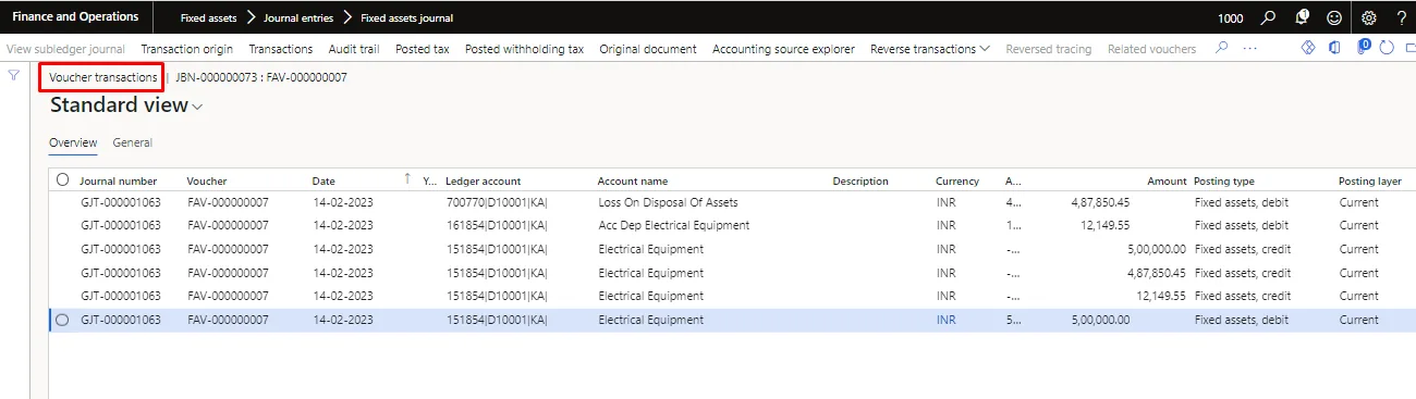 Screenshot — Fixed asset Disposal - scrap