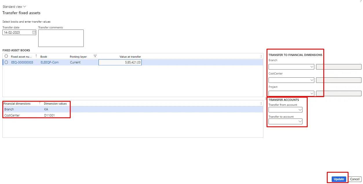 Screenshot — Fixed asset transfer