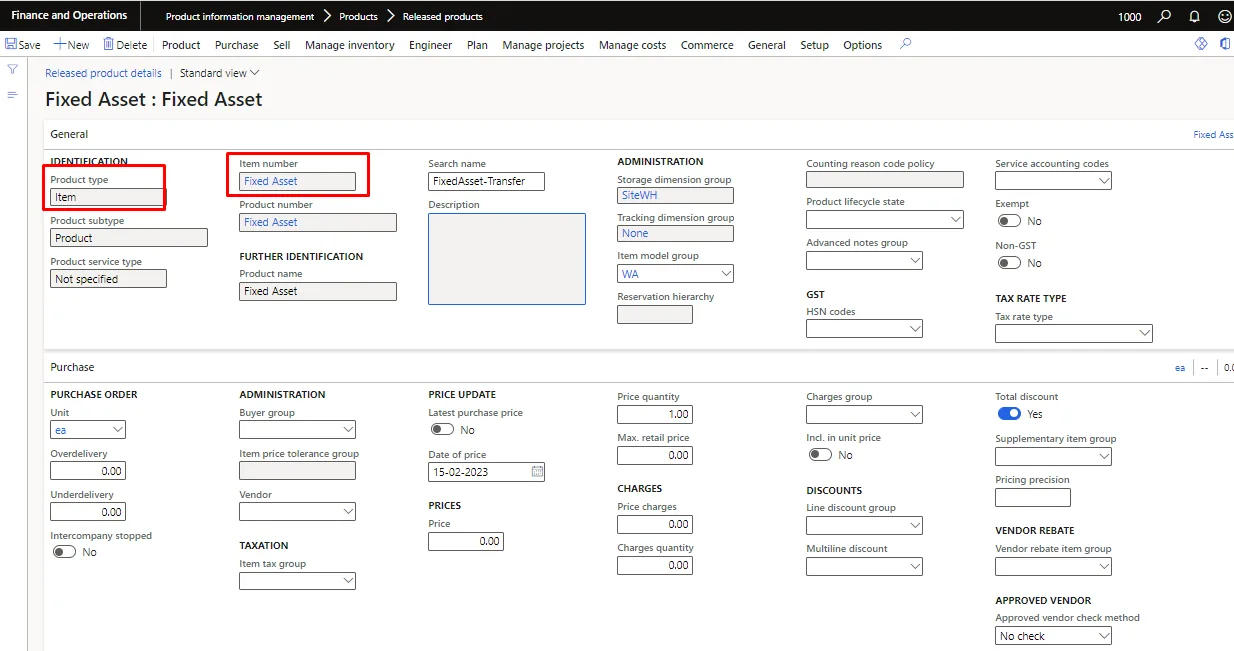 Screenshot — Fixed asset transfer