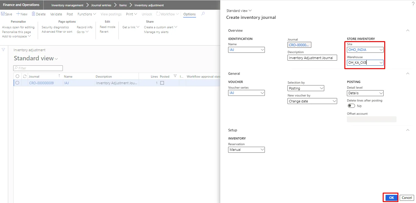 Screenshot — Fixed asset transfer