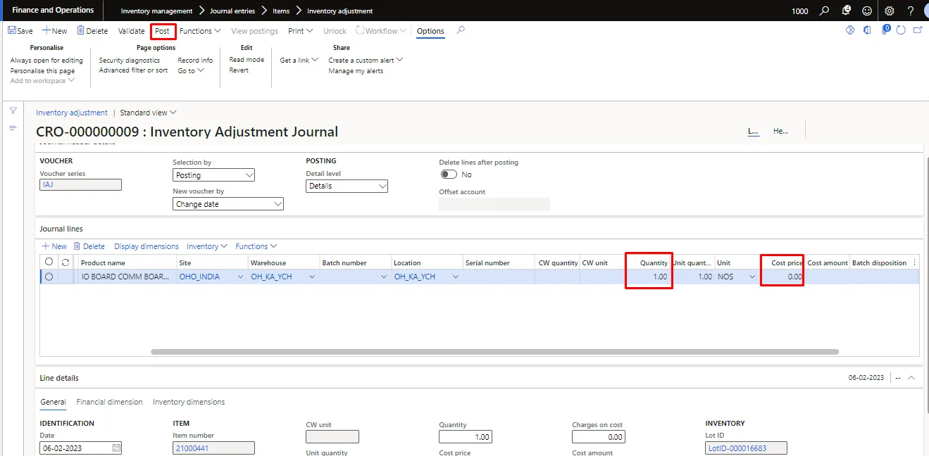 Screenshot — Fixed asset transfer
