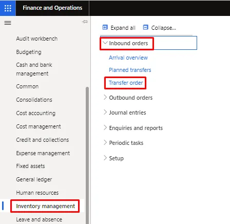 Screenshot — Fixed asset transfer