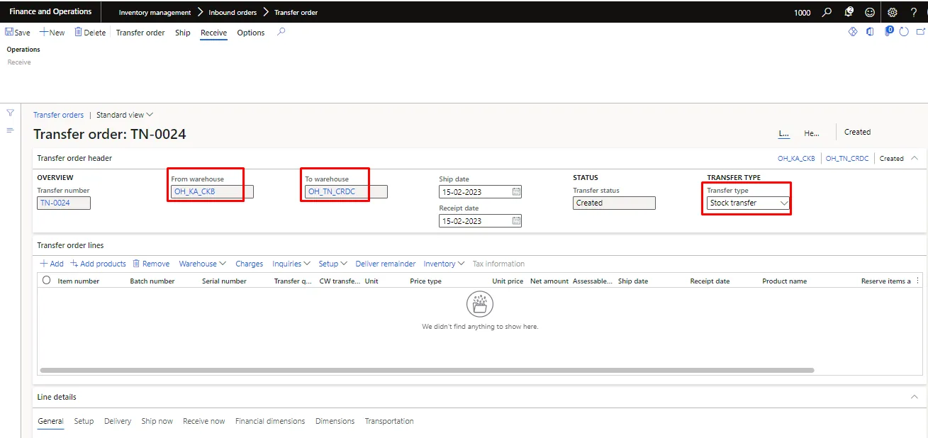 Screenshot — Fixed asset transfer