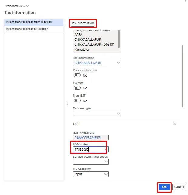 Screenshot — Fixed asset transfer