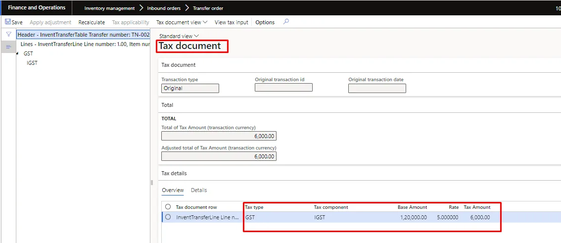 Screenshot — Fixed asset transfer