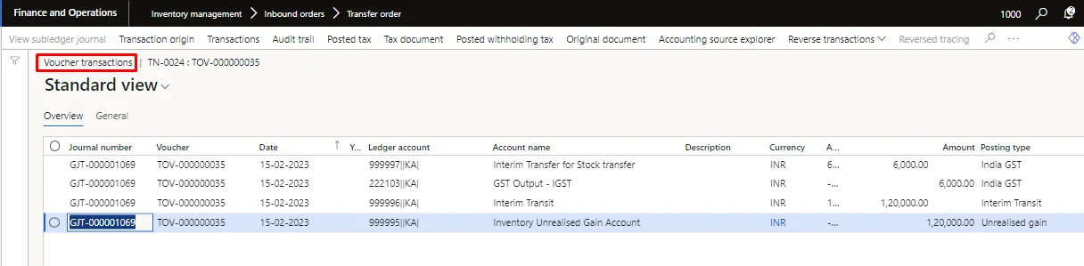 Screenshot — Fixed asset transfer