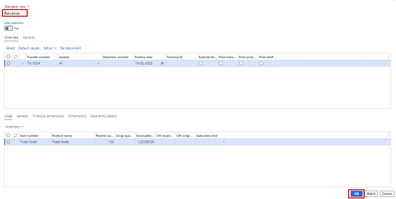 Screenshot — Fixed asset transfer