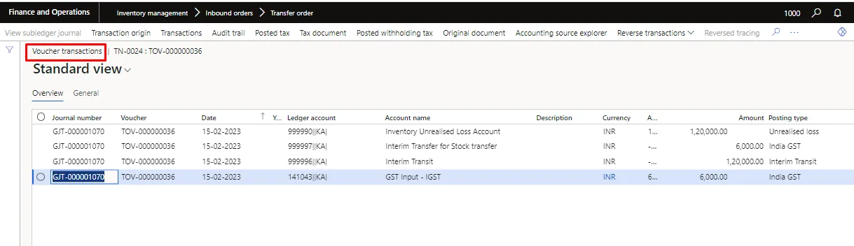 Screenshot — Fixed asset transfer