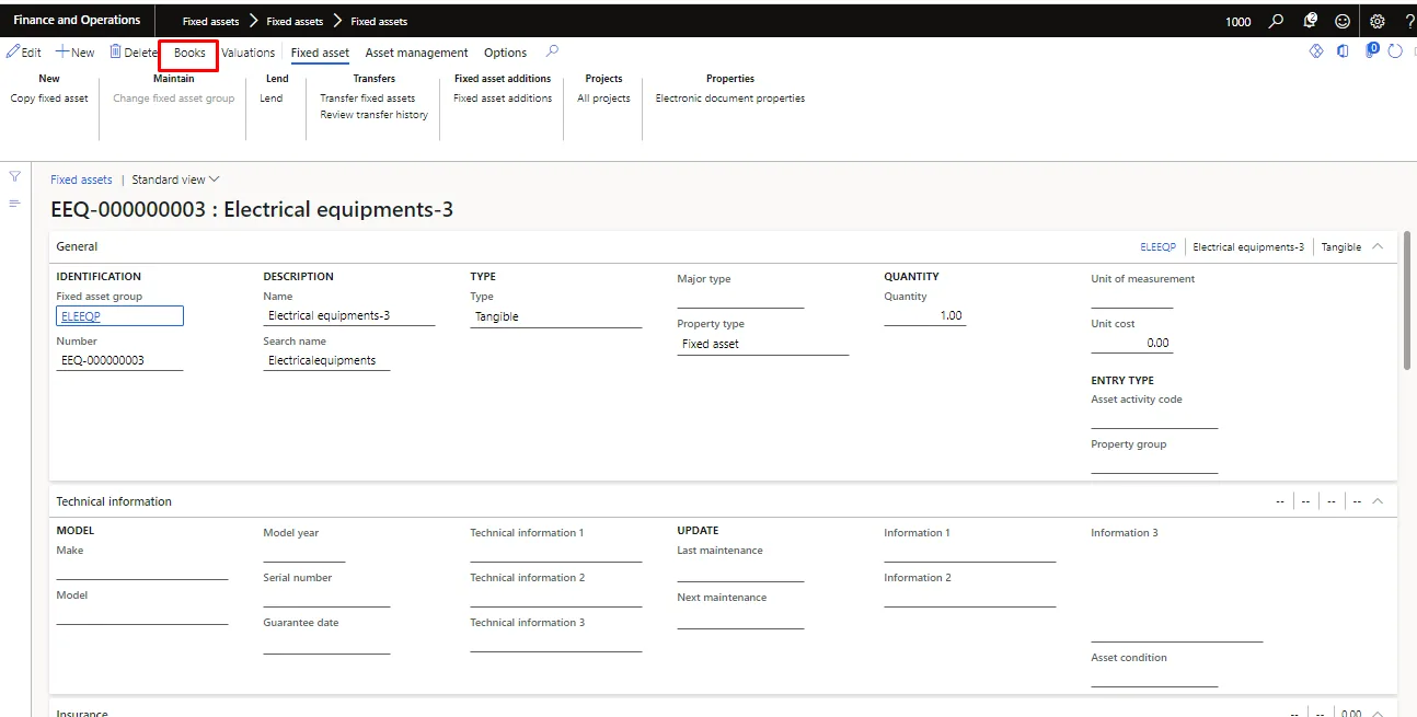 Screenshot — Split a Fixed asset.