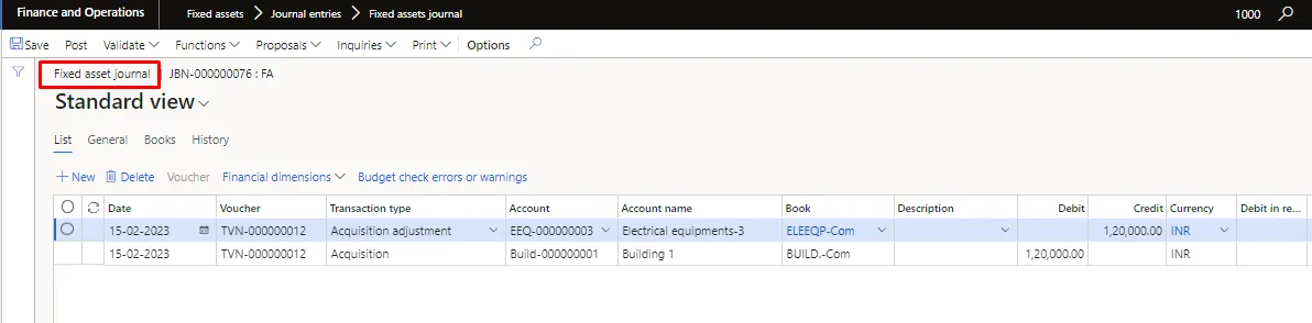 Screenshot — Split a Fixed asset.
