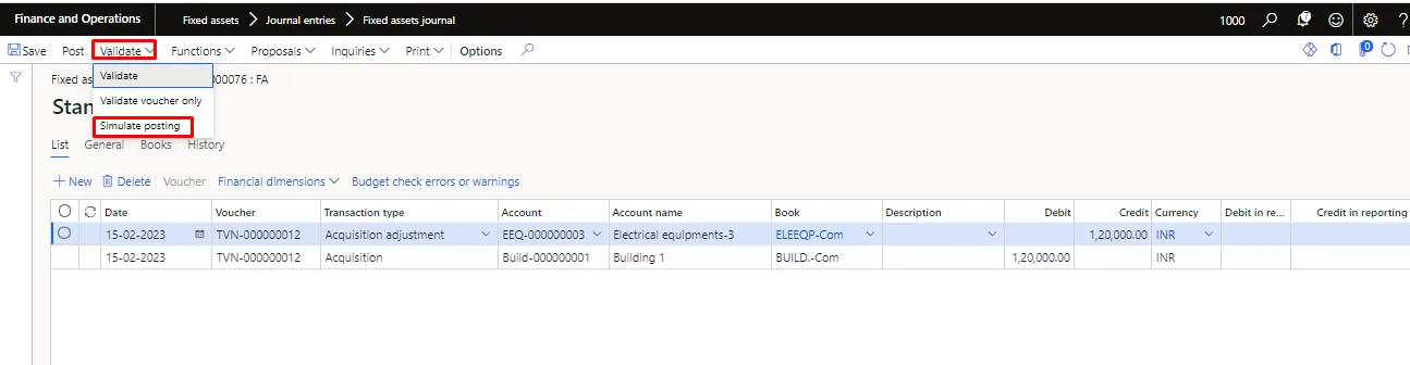 Screenshot — Split a Fixed asset.