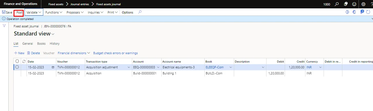 Screenshot — Split a Fixed asset.